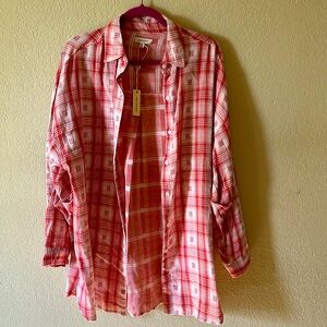 Max Studio 
long loose lightweight button down shirt with rolled sleeves